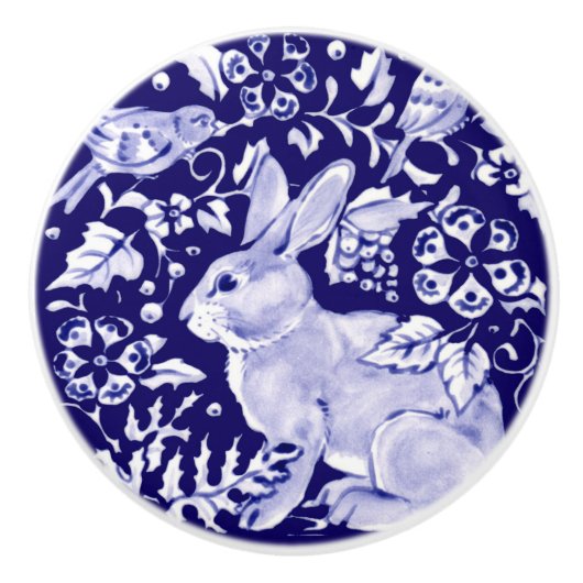 Dunkelblauer Rabbit Bunny Woodland Faces L Cobalt Keramikknauf (Vorderseite)