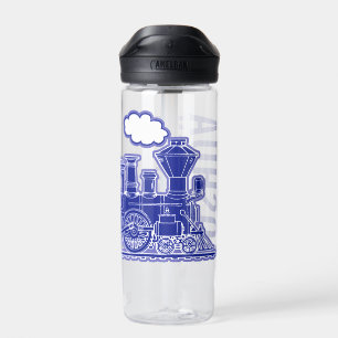 Dunkelblauer Retro-Dampfzug voller Name  Trinkflasche