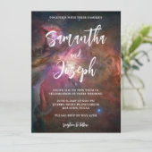 Dunkelblauer Rosa Orion Nebula Planetarium Hochzei Einladung (Stehend Vorderseite)