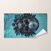 Dunkelblauer Schädel mit Rose. Badhandtuch Set (Handtuch)
