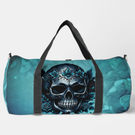 Dunkelblauer Schädel mit Rose. Duffle Bag
