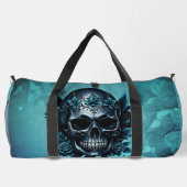Dunkelblauer Schädel mit Rose. Duffle Bag (Rückseite)