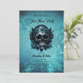 Dunkelblauer Schädel mit Rose Einladung (Stehend Vorderseite)