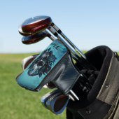 Dunkelblauer Schädel mit Rose. Golf Headcover (In Situ)