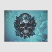 Dunkelblauer Schädel mit Rose. Seidenpapier (Vorderseite)