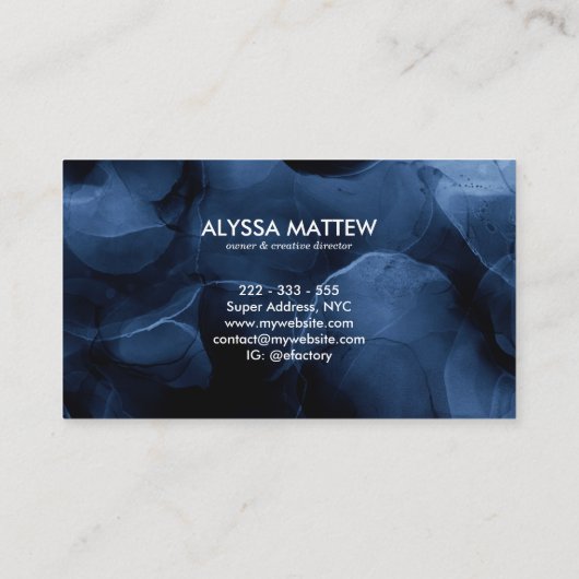 Dunkelblauer Schwarzer Glitzer Wasserfarbe Visitenkarte (Rückseite)