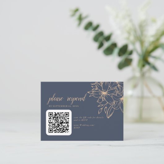 Dunkelblauer Soft Wedding QR Code Begleitkarte (Stehend Vorderseite)