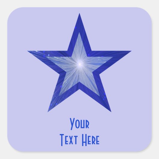 Dunkelblauer Star "Dein Text" hellblau Quadratischer Aufkleber (Vorderseite)
