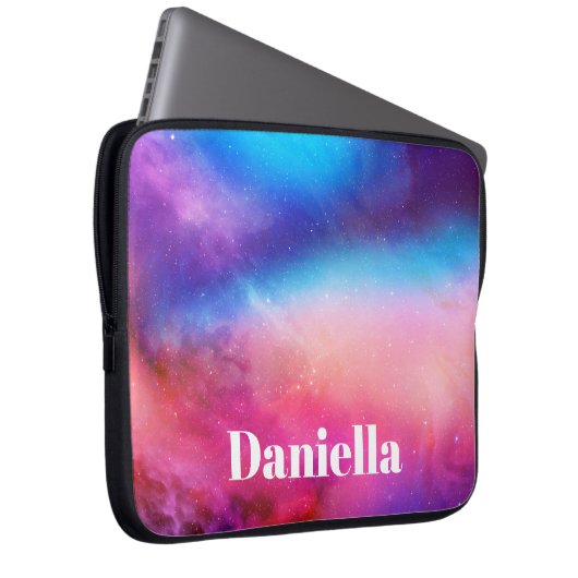 Dunkelblauer und rosa Holografischer Himmel mit In Laptopschutzhülle (Vorne Rechts)