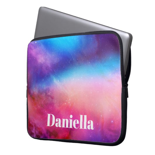 Dunkelblauer und rosa Holografischer Himmel mit In Laptopschutzhülle (Vorderseite Links)