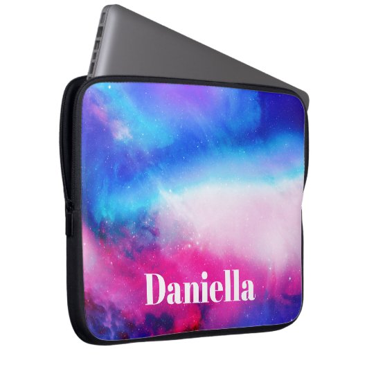 Dunkelblauer und rosa Holografischer Himmel mit In Laptopschutzhülle (Vorne Rechts)