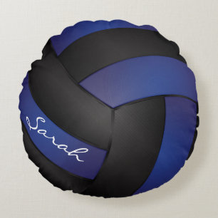 Dunkelblauer und schwarzer Volleyball   Rundes Kissen