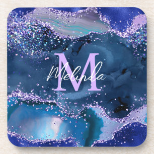 Dunkelblauer und violetter Glitter-Ocean-Achat Getränkeuntersetzer