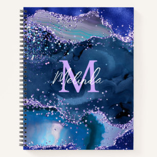 Dunkelblauer und violetter Glitter-Ocean-Achat Notizblock