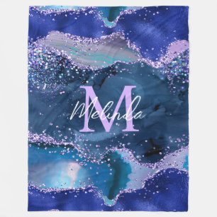 Dunkelblauer und violetter Glitter-Ozean-Achat Fleecedecke