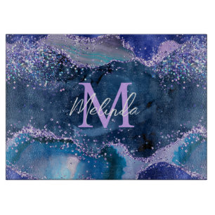 Dunkelblauer und violetter Glitter-Ozean-Achat Schneidebrett