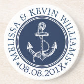 Dunkelblauer und weißer Anker für Wasserfahrzeuge Sandstein Untersetzer (Vorne)