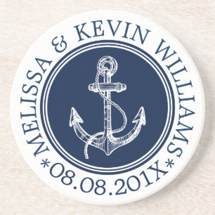 Dunkelblauer und weißer Anker für Wasserfahrzeuge Sandstein Untersetzer