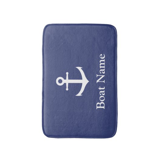 Dunkelblauer und weißer Anker mit Schiffsname Badematte (Vorderseite Vertikal)