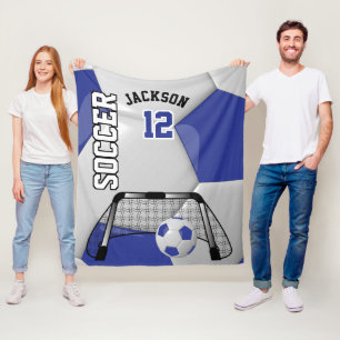 Dunkelblauer und weißer Fußballball mit DIY-Text Fleecedecke