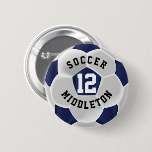 Dunkelblauer und weißer Fußballsportball Button