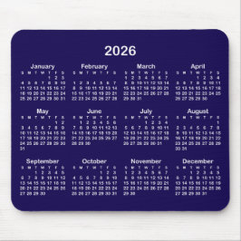Dunkelblauer und weißer Kalender 2026 Mousepad