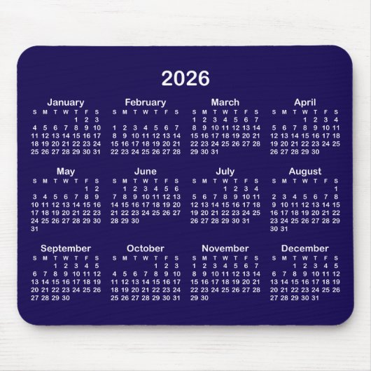 Dunkelblauer und weißer Kalender 2026 Mousepad (Vorne)