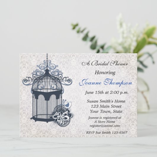 Dunkelblauer Vogelkäfig, Damaskus Einladung (Stehend Vorderseite)