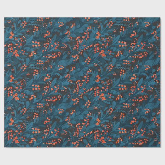 Dunkelblauer Weihnachtsgarten Geschenkpapier (Flach)