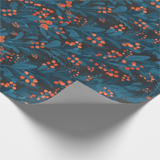 Dunkelblauer Weihnachtsgarten Geschenkpapier (Ecke)