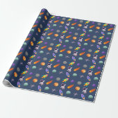 Dunkelblauer Weltraum-Geburtstag Geschenkpapier (Ungerollt)