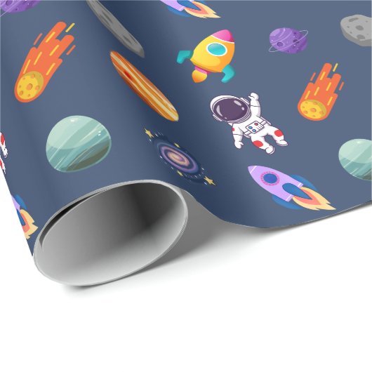Dunkelblauer Weltraum-Geburtstag Geschenkpapier (Rolleneckpunkt)
