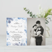 Dunkelblauer Winter Hochzeitseinladungen mit Foto Einladung (Stehend Vorderseite)