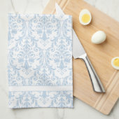 Dunkelblauer Wirbel mit blauer Blüte Damask 2 Mono Geschirrtuch (Viertel Falte)