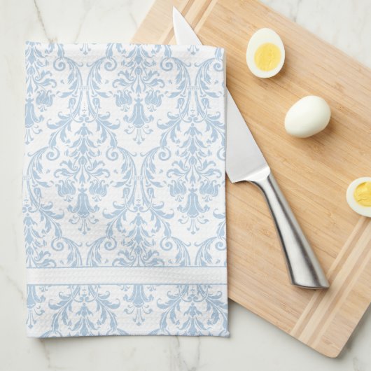 Dunkelblauer Wirbel mit blauer Blüte Damask 2 Mono Geschirrtuch (Viertel Falte)