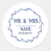 Dunkelblauer Zierrahmen Hochzeit Personalisiert Runder Aufkleber (Vorderseite)