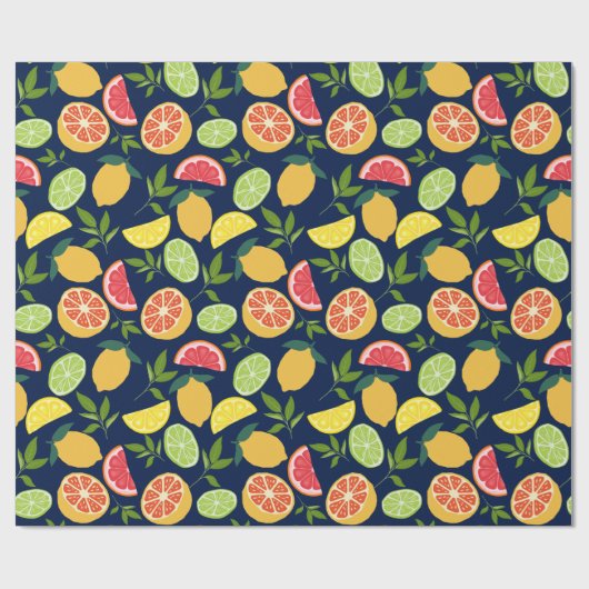 Dunkelblauer Zitrus Lemon Orange Mandarine Muster Geschenkpapier (Flach)