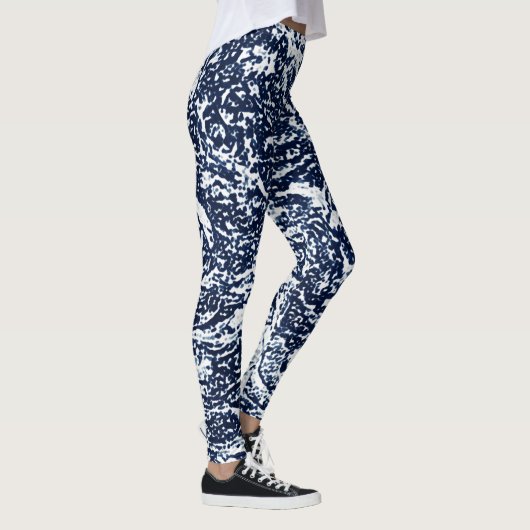 Dunkelblaues Abstraktes Muster Leggings (Rechts)