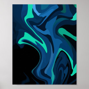 Dunkelblaues Abstraktes Swirbelmuster Poster