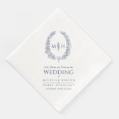 Dunkelblaues Blatt Oval Kranz Mono Art Hochzeit Serviette (Ecke)