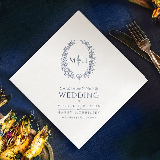 Dunkelblaues Blatt Oval Kranz Mono Art Hochzeit Serviette