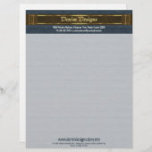 Dunkelblaues Denim mit Braun- und Goldfarben Briefkopf (Vorne/Hinten)