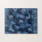 Dunkelblaues Design mit türkisfarbenen und rosa Bl Puzzle (Horizontal)