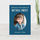 Dunkelblaues Foto Front Polka-Dot geklappte Taufe Programm (Vorderseite)