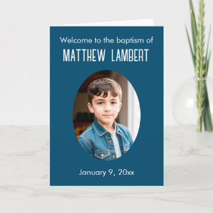 Dunkelblaues Foto Front Polka-Dot geklappte Taufe Programm