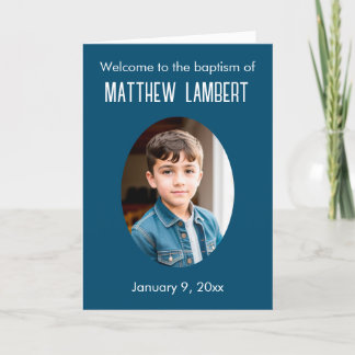 Dunkelblaues Foto Front Polka-Dot geklappte Taufe Programm