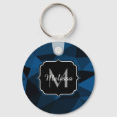 Dunkelblaues geometrisches Maschenmuster Monogram Schlüsselanhänger (Rückseite)