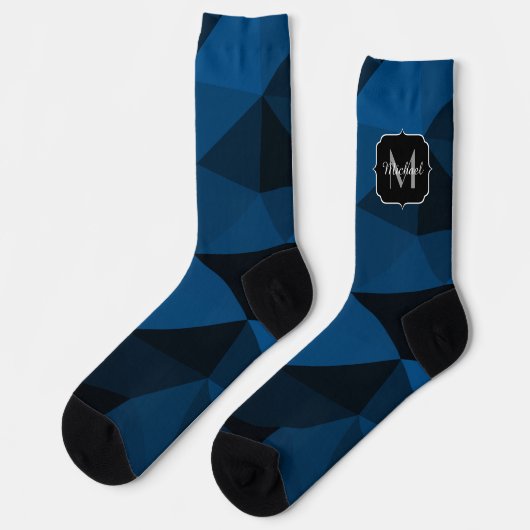 Dunkelblaues geometrisches Maschenmuster Monogram Socken (Linkes Detail)