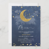 Dunkelblaues Gold, das wir über der Mond-Babydusch Einladung (Vorderseite)