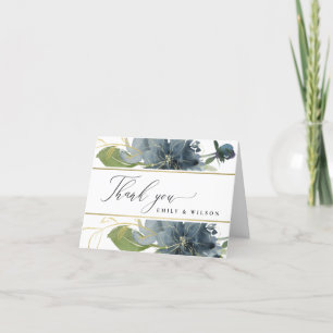 DUNKELBLAUES GOLD-GRÜN BLUMEN-WATERCOLOR-HOCHZEIT DANKESKARTE